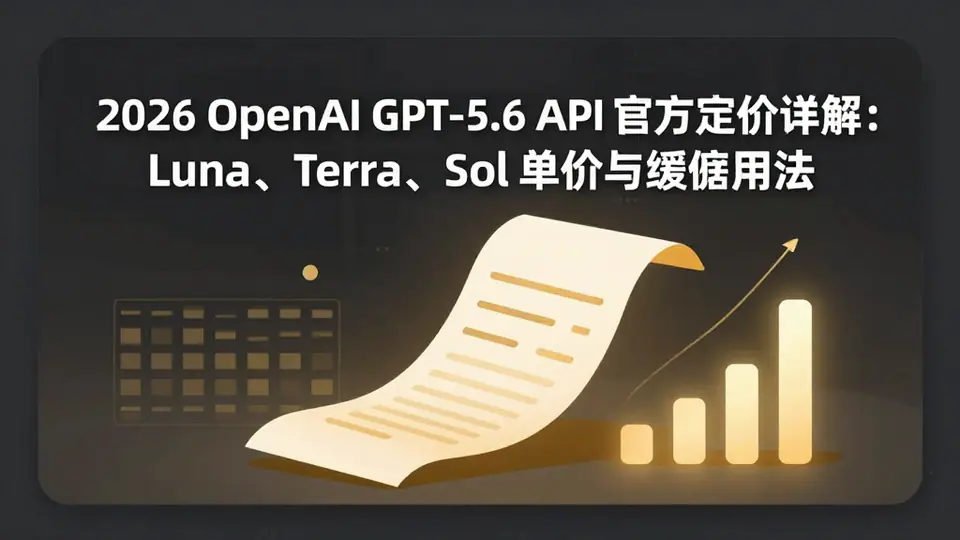 封面:2026 OpenAI GPT-5.6 API 官方定价详解:Luna、Terra、Sol 单价与缓存用法