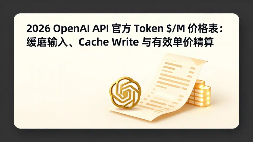 封面:2026 OpenAI API 官方 Token $/M 价格表:缓存输入、Cache Write 与有效单价精算