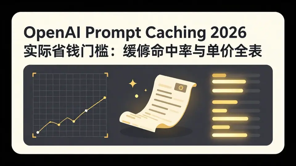 封面:OpenAI Prompt Caching 2026 实际省钱门槛:缓存命中率与单价全表
