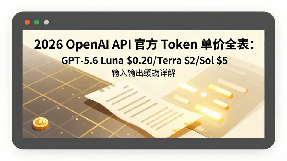 封面:2026 OpenAI API 官方 Token 单价全表:GPT-5.6 Luna $0.20/Terra $2/Sol $5 输入输出缓存详解