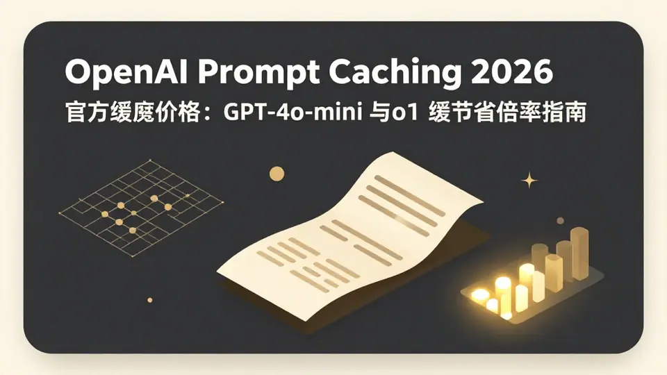 封面:OpenAI Prompt Caching 2026 官方缓存价格:GPT-4o-mini 与 o1 缓存节省倍率指南