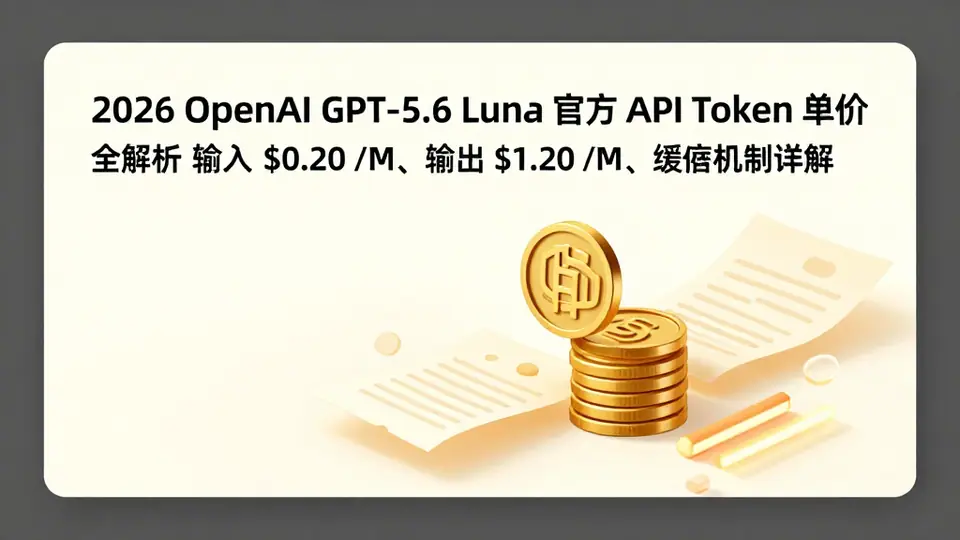 封面:2026 OpenAI GPT-5.6 Luna 官方 API Token 单价全解析:输入 $0.20 /M、输出 $1.20 /M、缓存机制详解