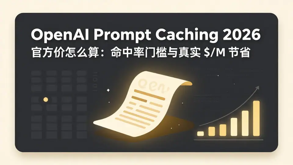 封面:OpenAI Prompt Caching 2026 官方价怎么算:命中率门槛与真实 $/M 节省